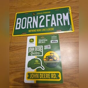 John Deere Green and Yellow 'Born 2 Farm' License Plate And John Deere Decals